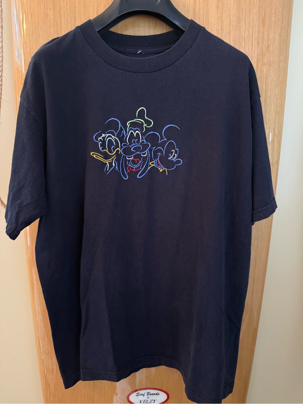 Black Graphic Crewneck T-Shirt with Disney Character Trio